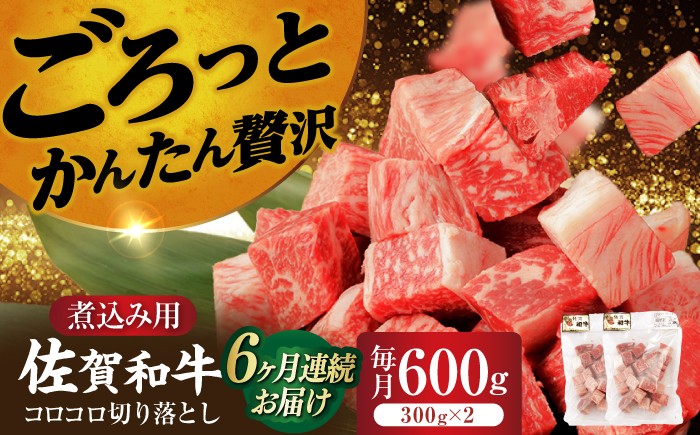 
                  【6回定期便】 佐賀和牛 コロコロ 切落し 600g (300g×2P) 【一ノ瀬畜産】 [NAC108] 佐賀和牛 牛肉 佐賀県産 黒毛和牛 牛肉 切り落とし きりおとし 
                