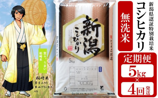 令和6年産新米【定期便】新潟県特別栽培米 コシヒカリ 無洗米 5kg×4回（計 20kg） 望月鉄心が育てたお米[ZG439]