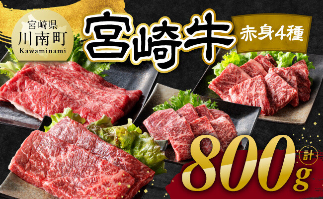 
            宮崎牛 赤身 4種 800g 【 肉 牛肉 国産 宮崎県産 宮崎牛 黒毛和牛 和牛 焼肉 すき焼き ステーキ 4等級  A4ランク モモ 】
          