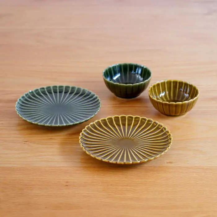 【波佐見焼】花しのぎ 和皿 小付 4点セット 織部・鴬茶 【団陶器】[PB158]
