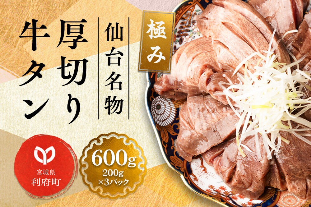 仙台名物 厚切り 牛タン 塩仕込み 600g(200g×3P) 小分け スライス 焼くだけ 簡単調理 [牛タン 焼くだけ 簡単 小分け 塩ダレ 希少 部位 タン中 タン元 仙台 肉厚 人気 おいしい 美味 焼肉 バーベキュー BBQ 宮城県 利府町 船田食品]|06_fss-020601