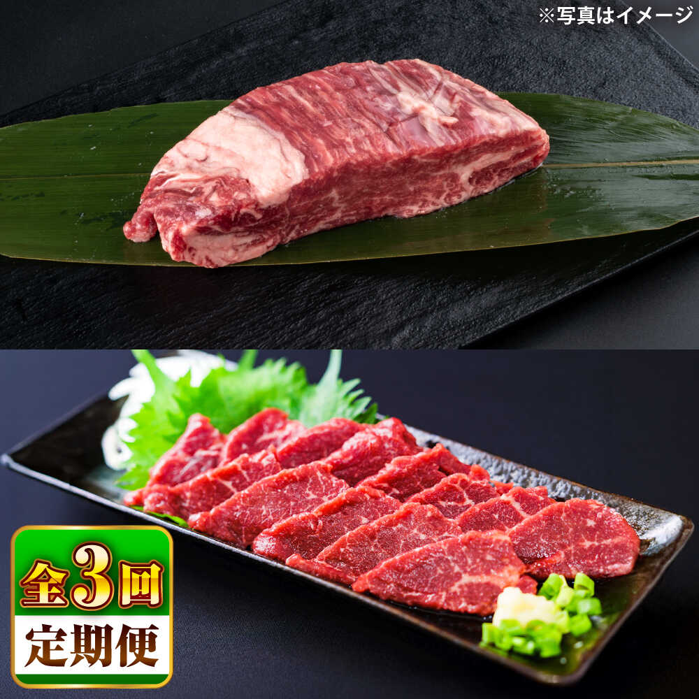 【ふるさと納税】【全3回定期便】 あか牛 ステーキ用ヒレ肉(約800g)、馬刺し(約200g)セット 計約1kg / 牛肉 セット 国産 熊本県産 食べ比べ ヒレ ステーキ バサシ 馬刺し 赤牛 冷凍 お土産 豪華 贅沢 niku 熊本県 菊陽町 200g 800g 　【合同会社 たべたせいか】[BHBY017]