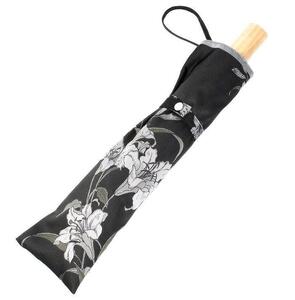 槙田商店【晴雨兼用】折りたたみ傘 ”絵おり” 百合：黒