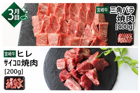 宮崎牛焼肉食べ比べ 計2.2kg（3か月定期便）