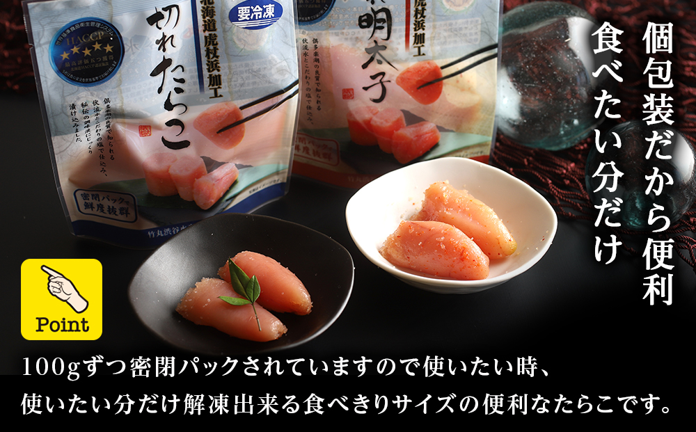 《訳あり》【虎杖浜加工】切れたらこ・明太子　100g×各4個　計8個セット AK083_イメージ2