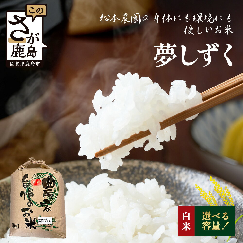 【ふるさと納税】選べる容量 令和8年産 佐賀県産 夢しずく 5kg／10kg【身体に優しい手作り土壌の夢しずく】【令和8年度《新米》先行予約】【特A評価獲得品種】米 お米 新米 佐賀県 鹿島市 ふるさと 大自然 安全 安心 満足 美味しい オススメ 最高評価 人気 送料無料 D-283