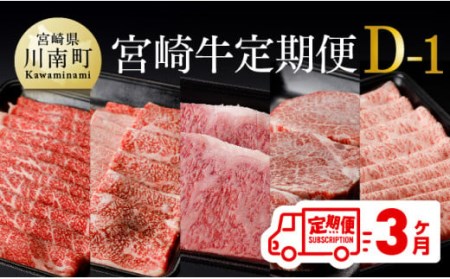 【定期便】宮崎牛３ヶ月定期便Ｄ‐１【 国産 九州産 肉 牛 宮崎県産 牛肉 黒毛和牛 ミヤチク 全3回 】