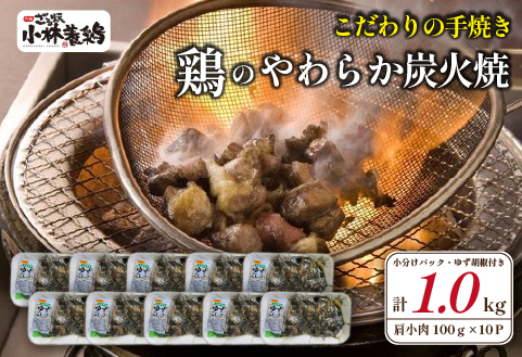 【テレビで紹介！元祖ざる焼き小林養鶏】やわらか炭火焼100g×10Pセット 薬味付き（国産 鶏 鶏肉  小分け 炭火焼  惣菜 調理済 冷凍 宮崎 小林市）