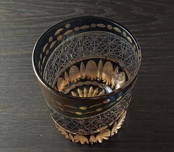 砂金切子グラス（漆技）　ダークブルー