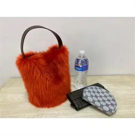 OKADA TEXTILE バケツ型 エコファーバッグ レッド_装飾品・工芸品 鞄・バッグ  かばん カバン_【1285984】