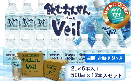 【定期便9ヶ月】飲むおんせんベール2L×6本入+500ml×12本入セット【 温泉水 温泉純度100％ 保存水 神奈川県 山北町 】