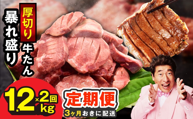 G4094 【分けて届く定期便】牛たん 暴れ盛り 1.2kg【小分け 600g×2P 牛肉 牛タン 牛たん 厚切り牛タン 焼肉 BBQ キャンプ 焼くだけ 簡単調理 訳あり サイズ不揃い 全2回】