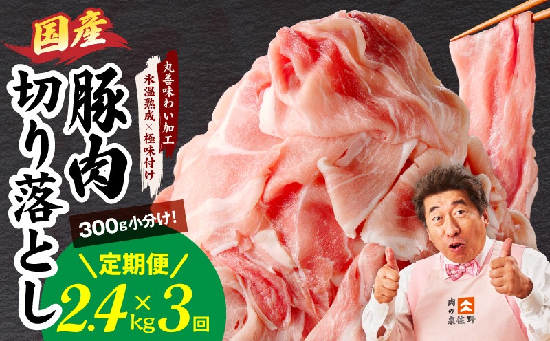 mrzZ012 【定期便】国産 豚肉 切り落とし 2.4kg×全3回【氷温熟成×極味付け 小分け 300g×8P ぶたにく 普段使い 野菜炒め 毎月配送コース】