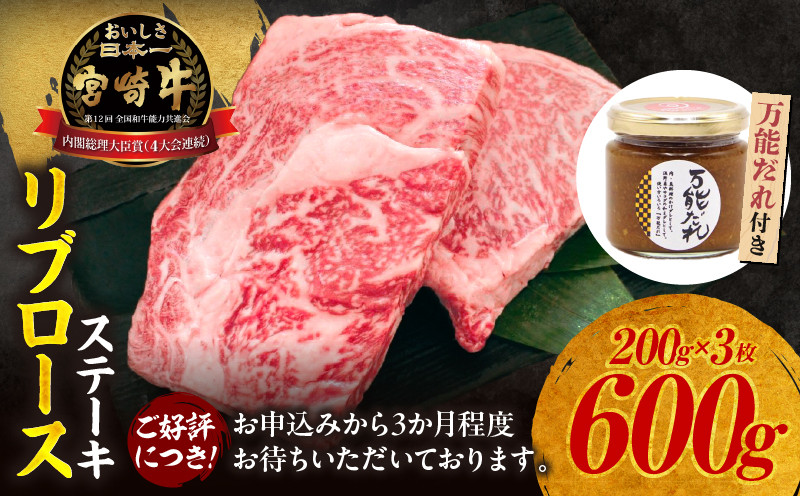
            宮崎牛 リブロースステーキ600g 万能だれ付き | セット 牛肉 肉 お肉 精肉 リブロース ロース 国産牛 黒毛和牛 和牛 ブランド牛 焼肉 BBQ アウトドア キャンプ グランピング 調味料 かけダレ 和えダレ 贈答 贈り物 ギフト グルメ 宮崎県 高千穂町 |_Tk024-003
          