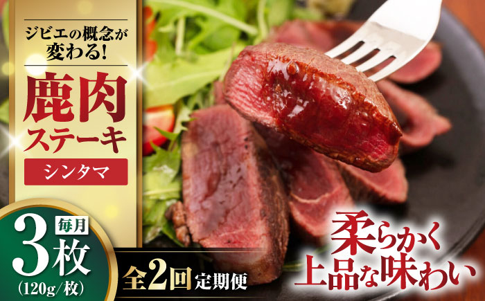 
            【全2回定期便】鹿肉 ステーキ  ( シンタマ ) 3枚 《喜茂別町》【EBIJIN】 ジビエ 鹿 シンタマ 希少部位 ステーキ ステーキ用 赤身 冷凍 冷凍配送 北海道 [AJAO040] 24000 24000円
          