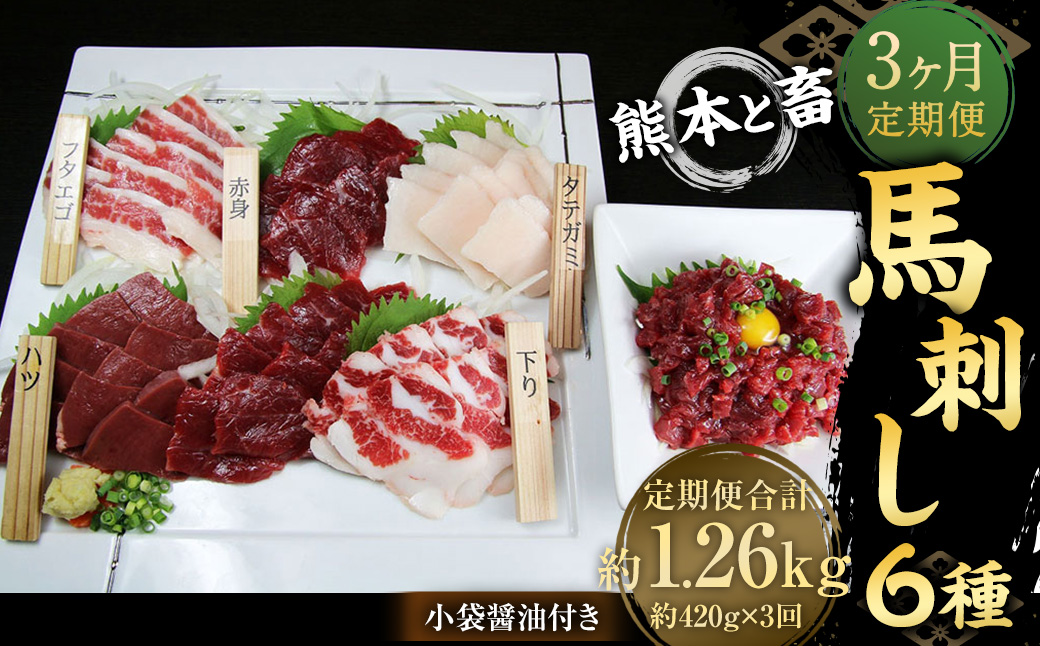 【3ヶ月定期便】【熊本と畜】馬刺し6種 420g 馬肉 セット 計1260g