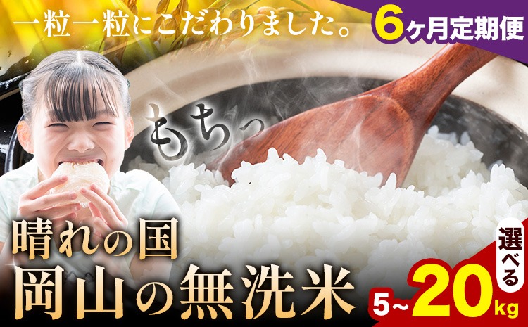 【6ヶ月定期便】晴れの国岡山の無洗米 選べる内容量 5kg 10kg 20kg 岡山県産 無洗米 無洗 米 矢掛町《申し込み翌月から発送》米 コメ---ofn_homtei_25_57000_mo6num1---