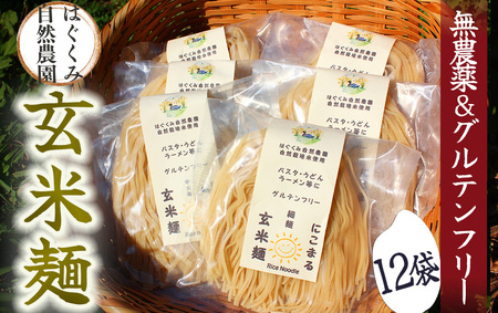 【2025年12月発送】~ 完全無農薬 ~ 『 自然栽培玄米で作った玄米麺 12袋 』 はぐくみ農園 　　【 グルテンフリー 】　