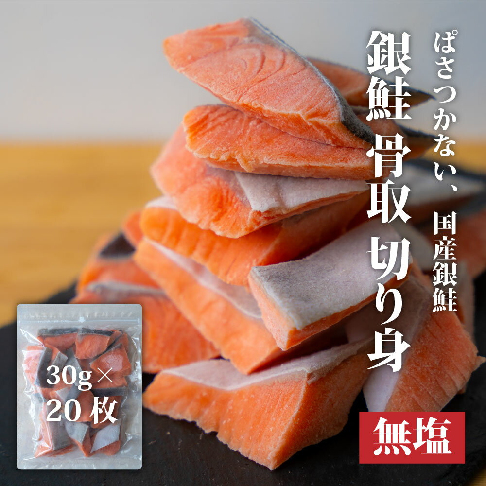 【ふるさと納税】センシン食品 ※無塩※ 銀鮭切り身 30g×20枚　チャックポリ入り 宮城県産 鮭 国産 魚切り身 骨取り 鮭 骨なし サーモン 銀鮭 切身 骨取り 銀鮭 カマ さけ サケ シャケ しゃけ 個包装 小分け