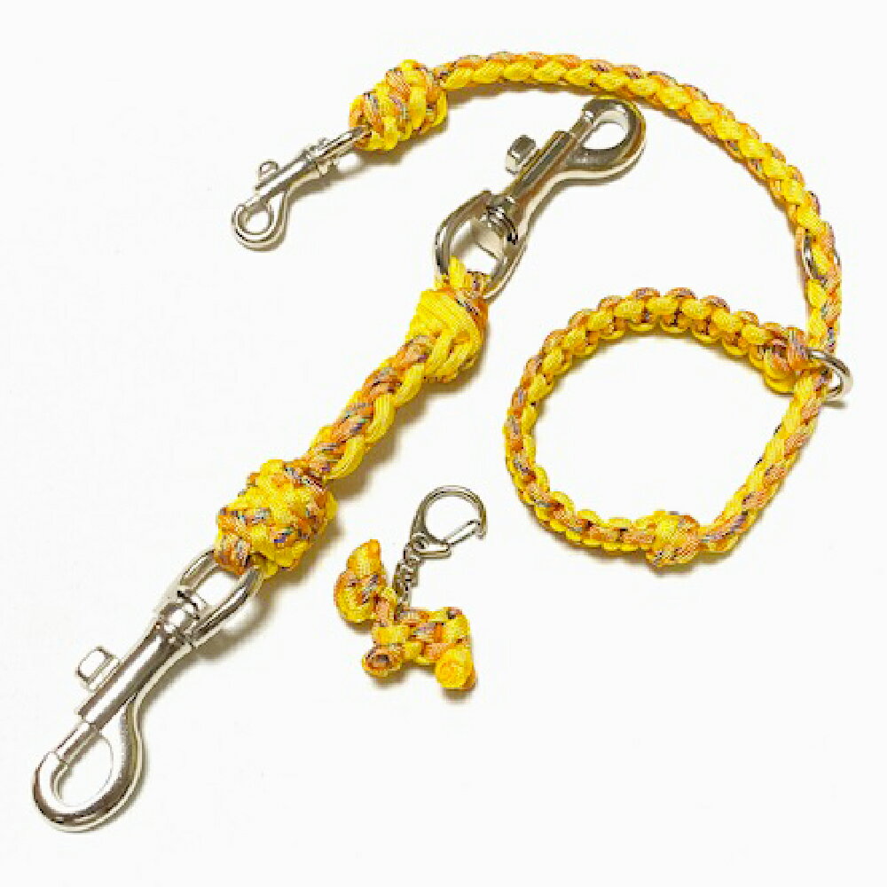 【ふるさと納税】愛犬さんのお散歩すっぽ抜け防止！ 首輪とハーネスを繋ぐジョイントリード（8本丸編み・スタンダード）＆愛犬さんと飼主さんを繋ぐリーシュ（サブ持ち手）セット お揃いのわんこキーホルダー付き 25cm 中型犬～大型犬用 ペット用品 犬用品 倉敷市 送料無料