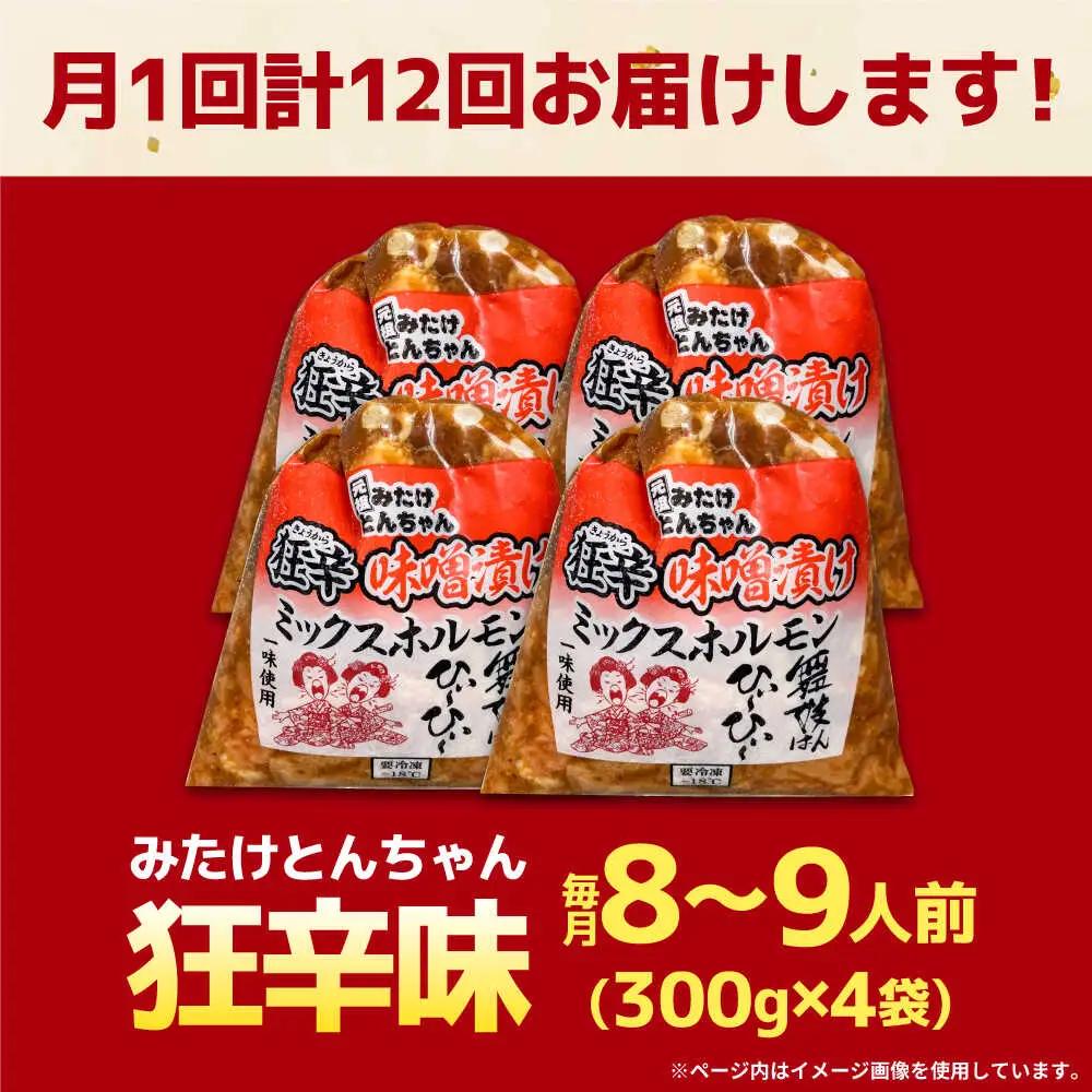【12回定期便】狂辛味噌漬けミックスホルモン4袋（8人前） [AVAA072]つまみ定期