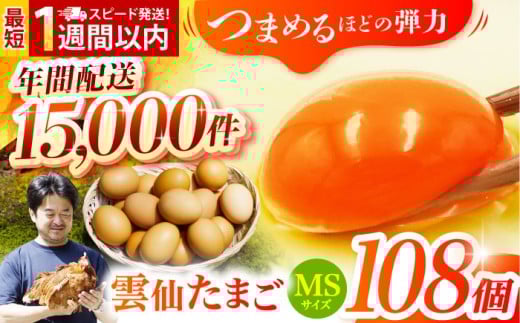 【常温配送】雲仙たまご MSサイズ108個(100個＋割れ補償8個入り) 長崎県/塚ちゃん雲仙たまご村 [42ACAE005] 卵 玉子 タマゴ 鶏卵 長崎 島原 九州 大容量 たっぷり  スピード 発送 配送 最速 最短 すぐ届く すぐ発送