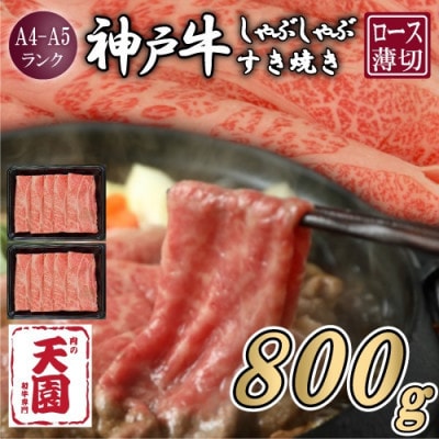 【ふるさと納税】【肉の天園】神戸牛 霜降り ロース(肩ロース)しゃぶしゃぶすき焼き800g【配送不可地域：離島】