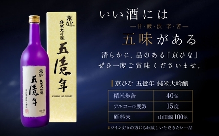 京ひな 五億年純米大吟醸 720ml 純米大吟醸 酒 さけ お酒 日本酒 瓶 常温 愛媛県 【えひめの町（超）推し！（内子町）】（404）