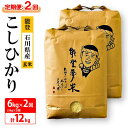 【ふるさと納税】【能登半島地震復興支援】【発送時期が選べる】【定期便】【新米】能登産コシヒカリ　能登夢米6kg×2回（玄米3kg×2袋×2回/計12kg）◆ 石川県 七尾市 能登 ※2024年10月上旬～12月下旬頃に順次発送予定