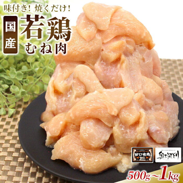 【ふるさと納税】〈選べる容量〉奥三河どり使用！ 田口塩鶏 味付け むね肉 1kg 500g 塩ダレ ムネ肉 味付け肉 鶏肉 鶏 肉 キャンプ バーベキュー 味付け肉 大容量 手軽 焼くだけ 地鶏 焼肉 焼き鳥 5000円 10000円 10000 -178
