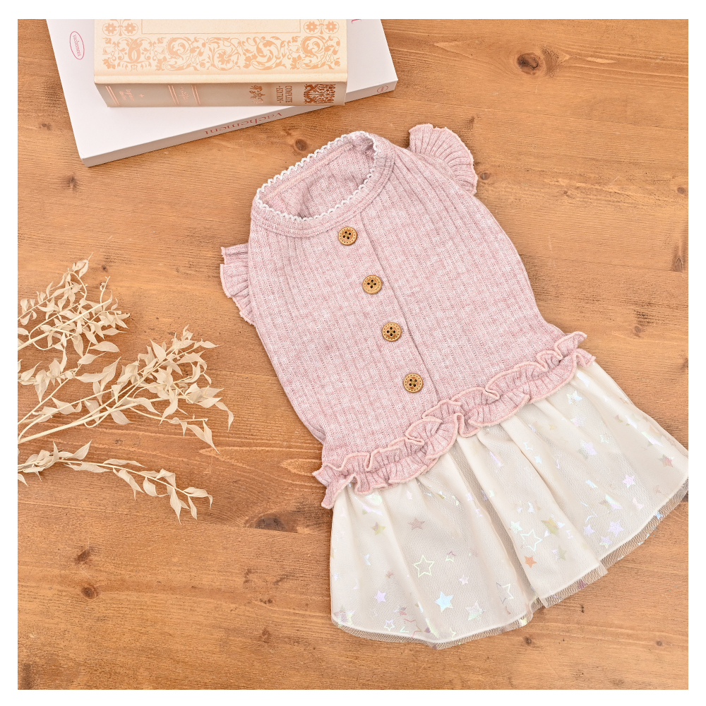 星チュールスカートワンピース (S) 犬服 小型犬 ドッグウェア 星柄 ピンク【ココアトワ(cocoAtoi)】