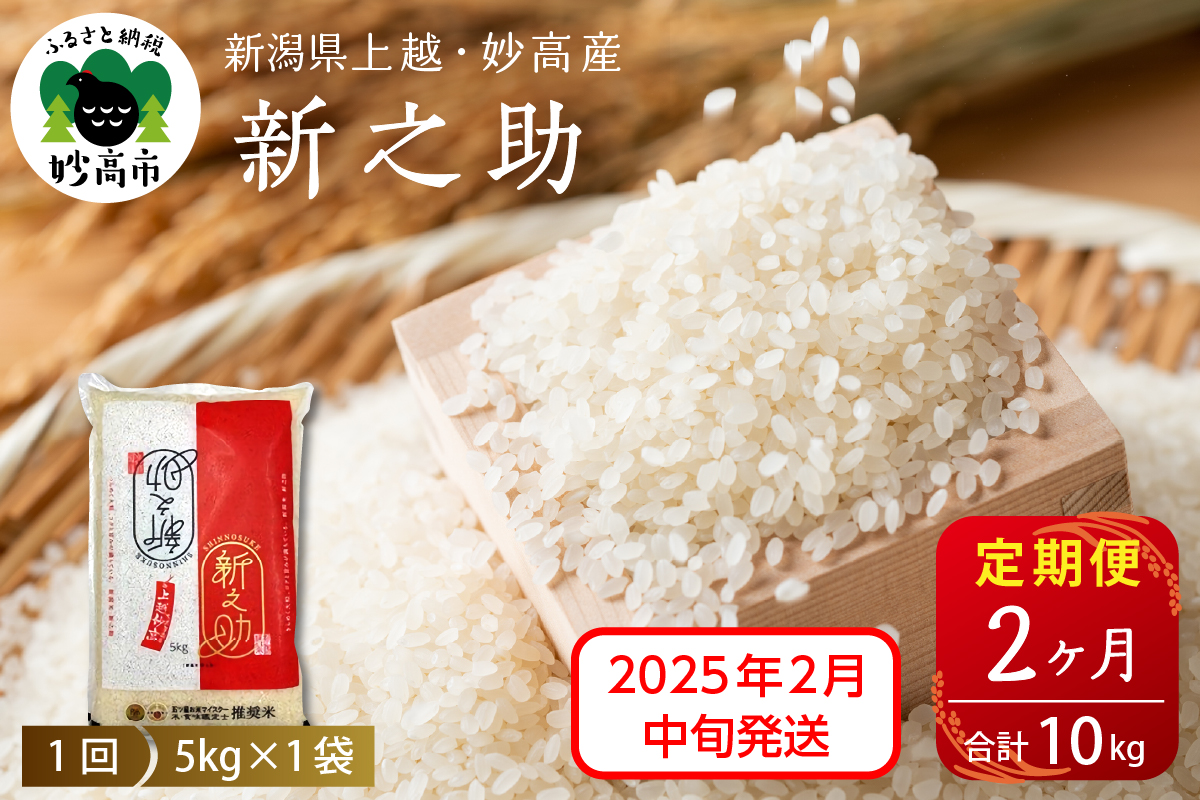 【2025年2月中旬発送】【定期便】令和6年産 新潟県上越・妙高産新之助5kg×2回（計10kg）