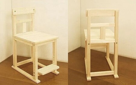 ハンドメイド パイン材 学習机用椅子 ステップ付チェア ナチュラル色 勉強机 学習デスク用 高さ調節 机セット 木製 パイン 椅子 学習机 手作り