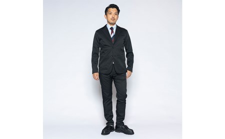 【ふるなび限定】メンズ フルレングスストレートパンツ「ワークウェアスーツ」スーツに見える作業着　丸洗い可 ストレッチ 速乾 部屋干し可 撥水 シワになりにくい　ブラック FN-Limited-SP フ