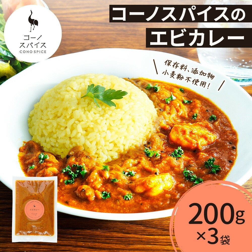 【ふるさと納税】コーノスパイス エビカレー 200g×3パック スパイスカレー たっぷり海老 エビソース 小麦粉不使用 グルテンフリー スパイシー カレーライス CONO SPICE コーノコーラ 愛知県 名古屋市
