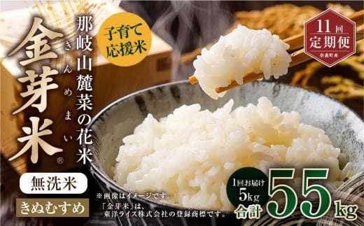 【 11回 定期便 】 子育て応援米  那岐山麓菜の花米 金芽米 無洗米 きぬむすめ 5kg 合計 55kg 米 お米 コメ 無洗米 岡山県 奈義町