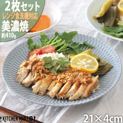 ふるさと納税 瑞浪市 【2枚SET】美濃焼 さざなみ ブルーグレー 21深皿 21×4cm プレート パスタ皿 そば皿