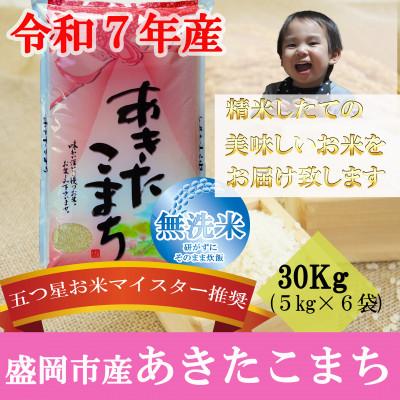ふるさと納税 盛岡市 令和7年産 あきたこまち 無洗米 お米マイスター推奨 盛岡市産 30kg