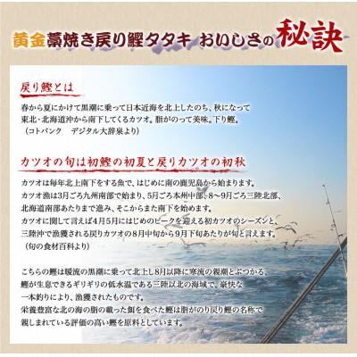 ふるさと納税 北山村 【串本町×北山村】黄金藁焼一本釣り戻り鰹タタキ3kgじゃばらポンズ100mlのセット【nks101】 |  | 01