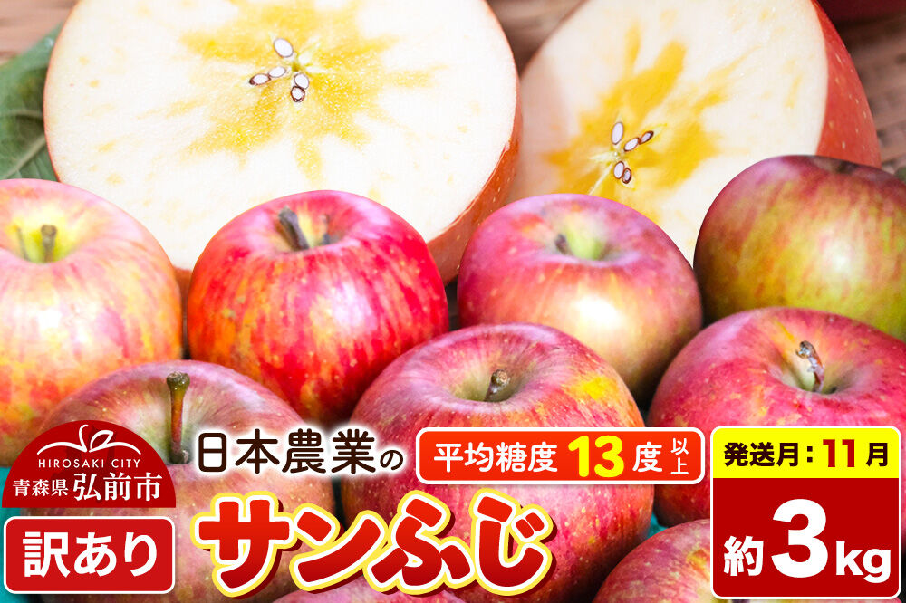 【26年11月発送】りんご サンふじ【訳あり】約3kg 平均糖度13度以上 青森県 弘前市 果物 フルーツ 林檎 リンゴ くだもの 不揃い 規格外 [先行予約 家庭用 産地直送 アップル 青森県 弘前