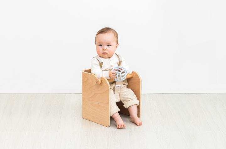 HOPPL（ホップル）　コロコロベビーチェア（ナチュラル）　チェアクッション（ブルー）付き