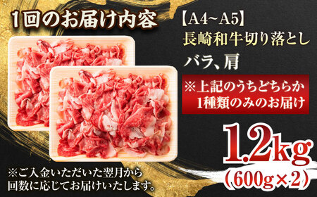 【全6回定期便】【A4~A5】長崎和牛切り落とし　1.2kg(600g×2p）【株式会社 MEAT PLUS】[QBS052]
