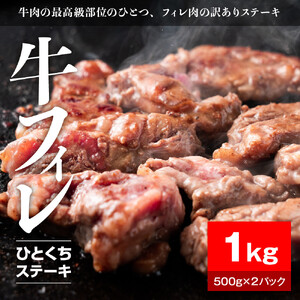 牛ヒレタレ漬けひとくちステーキ1kg（500g×2パック）【配送不可：離島】小分けパック 大容量 フィレ ヒレ 真空冷凍  にく やわらか 牛肉 肉 焼肉 牛丼 小分け 手軽 ランキング  味付き 数量限定