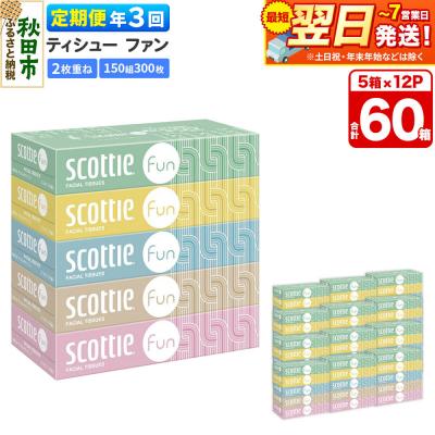 ふるさと納税 秋田市 《3回定期便》スコッティ ティシュー ファン 150組 5箱×12|15_nsc-141203