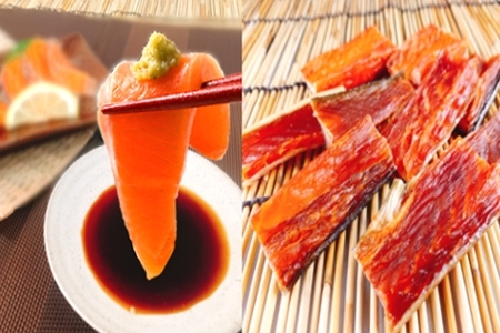 【年内配送可】お刺身トラウトサーモン6～12本(計3kg)＆鮭とば100g×8P D-09041