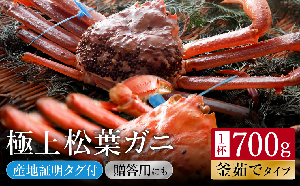 ＜予約受付中！＞【kinosaki spa&gardens　湯楽使用】タグつき 釜茹で松葉ガニ　約700g【11月より順次発送】