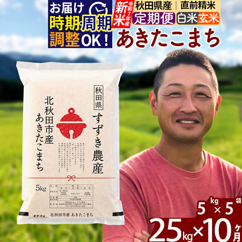 【ふるさと納税】※令和7年産 新米※《定期便10ヶ月》秋田県産 あきたこまち 25kg【白米／玄米】(5kg小分け袋) 2025年産 お届け時期選べる お届け周期調整可能 隔月に調整OK お米 すずき農産