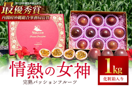 【 先行予約 2026年 発送 】 沖縄情熱農園 農薬不使用栽培 パッションフルーツ 「情熱の女神」 1kg (化粧箱) 贈答用 贈答品 ギフト 沖縄県産 果物 フルーツ くだもの 産地直送 農家直送 産直 酸味 甘い 1キロ 贈り物 沖縄県 糸満市 45-3