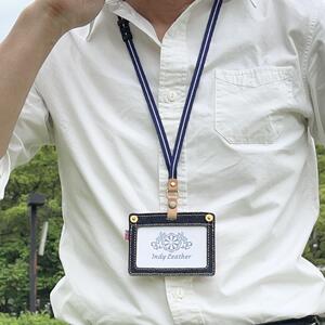眞田紐ネックストラップ（福山デニムとジビエレザーの名札ケース専用）＜紺に白筋＞【ストラップ 紐 伝統工芸 小物 雑貨 広島県 福山市】