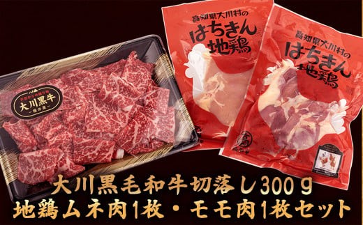 国産 黒毛和牛 「大川黒毛和牛」と 地鶏 胸肉 もも肉 の セット 肉 牛肉 国産 黒毛 和牛 切り落とし 300g 鶏肉 もも むね パック 詰め合わせ 土佐はちきん地鶏 幻の大川黒毛和牛 ブランド鶏 土佐はちきん地鶏 高知県 須崎市 ふるさと納税牛肉 me061